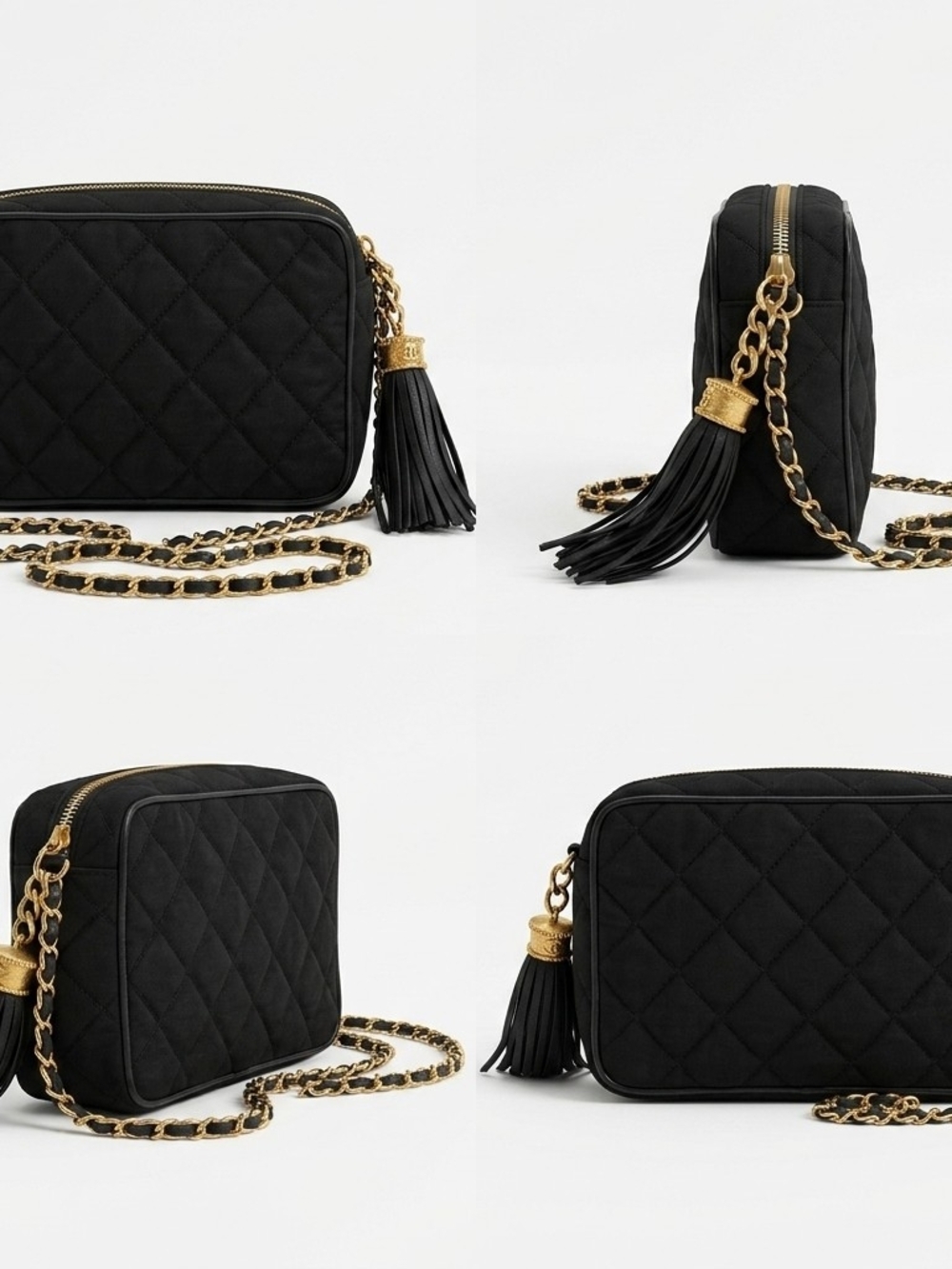 Authentic Vintage CHANEL black satin quilted evening bag
